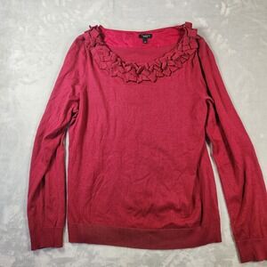 Talbots Women's Silk Cotton Sweater Burgandy Ruffle Neck Long Sleeve Size L